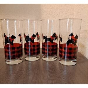 Vintage Anchor Hocking Fitz Tumblers Set of 4 Scotty Dog Glasses Red Black